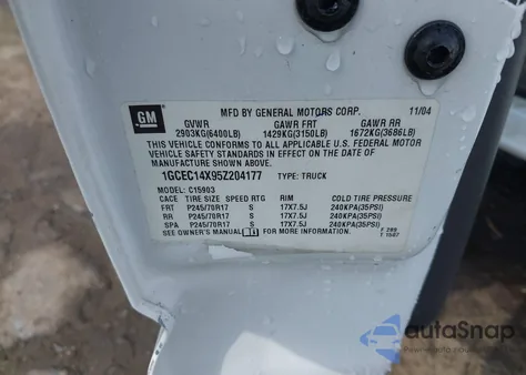 2005 Chevrolet Silverado 1500 Work Truck из США, поврежденный, VIN 1GCEC14X95Z204177